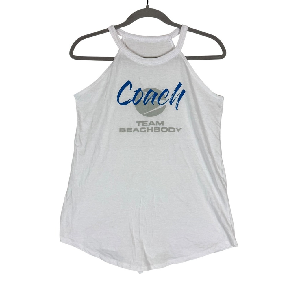 Team Beachbody Tank Top Womens Small White Coach Graphic Halter Workout Gym